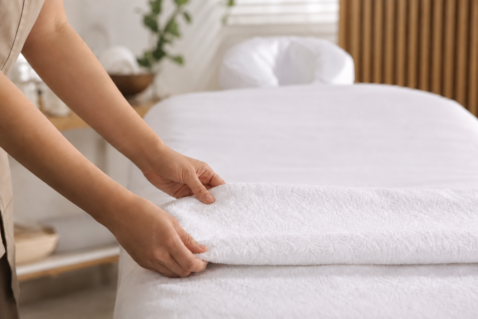 MIMIQ facial bed prepared for a classic facial