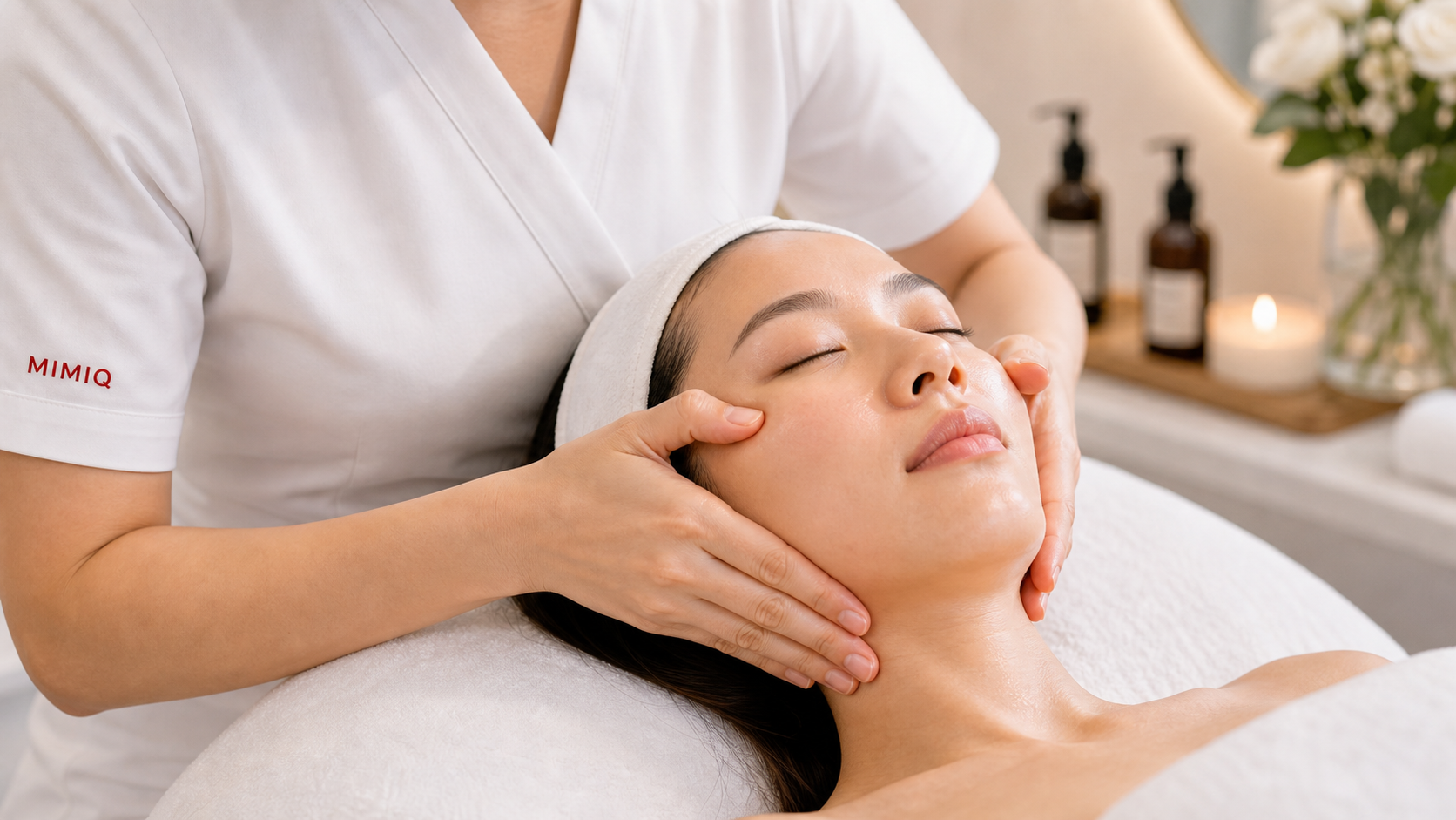 MIMIQ therapist performing a treatment related to facial lifting Bangkok