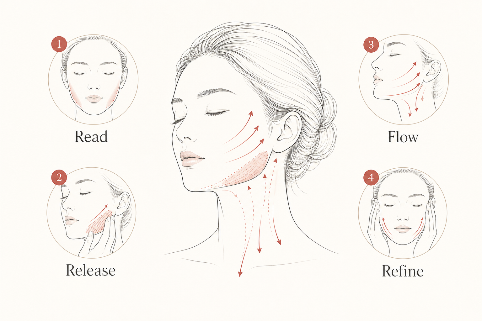 MIMIQ infographic explaining the method for jaw tension face workout Bangkok