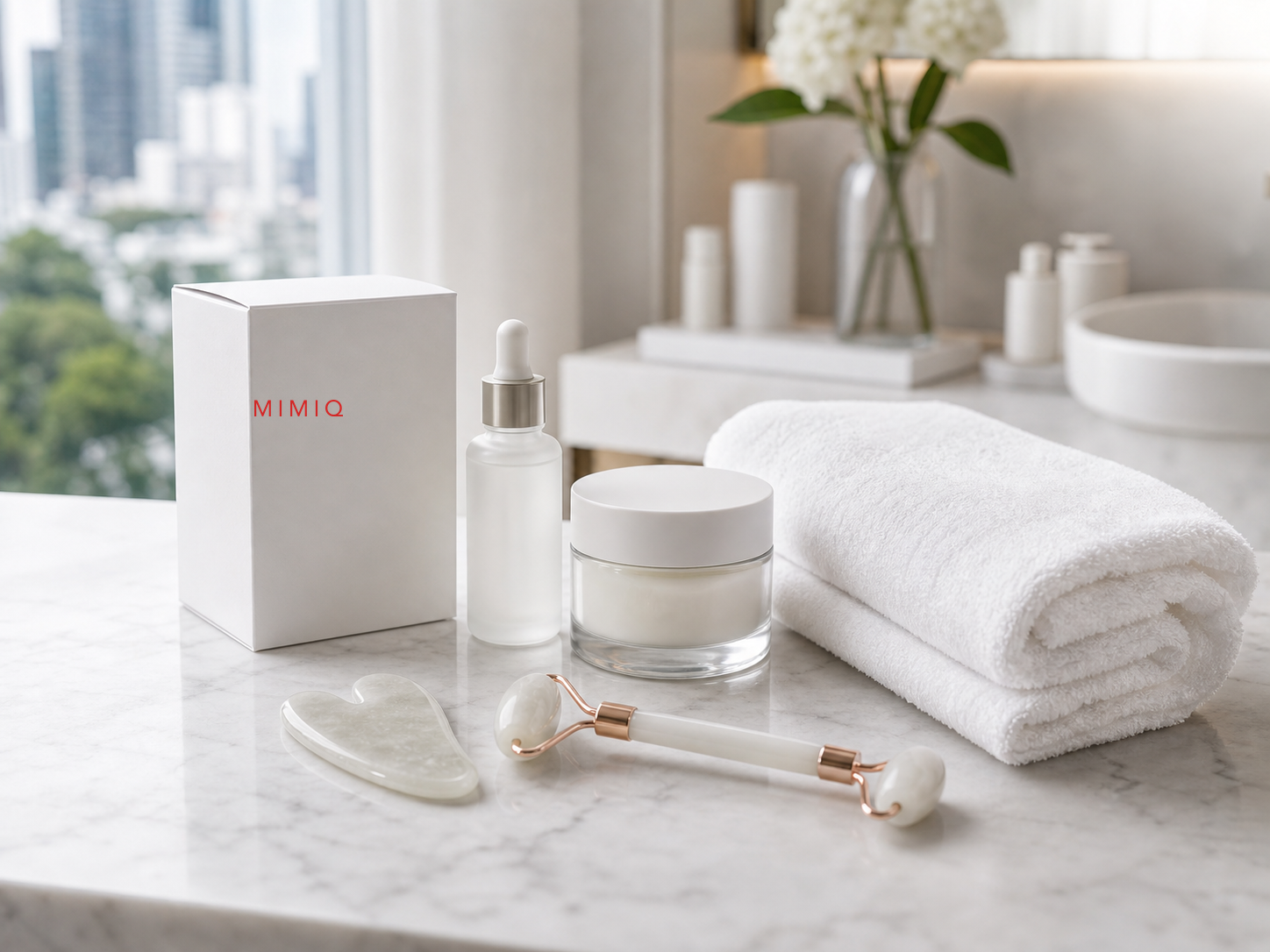MIMIQ tools and towels for late-night facial massage Bangkok