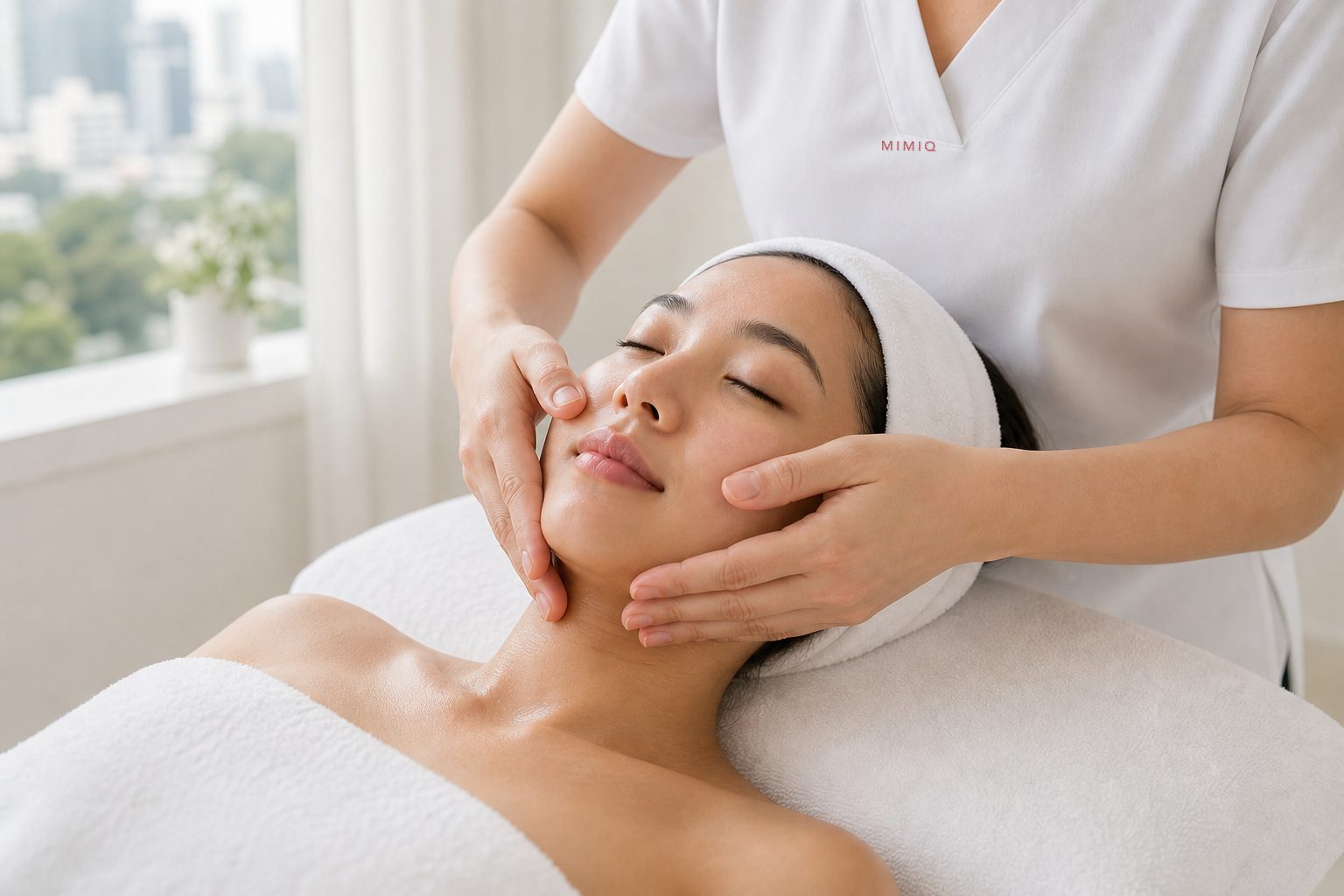 MIMIQ therapist performing a treatment related to pre-meeting face workout Bangkok