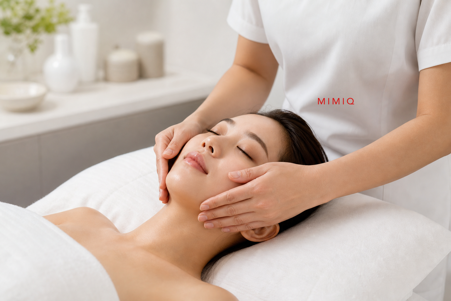 MIMIQ therapist performing a treatment related to pre-wedding face workout Bangkok