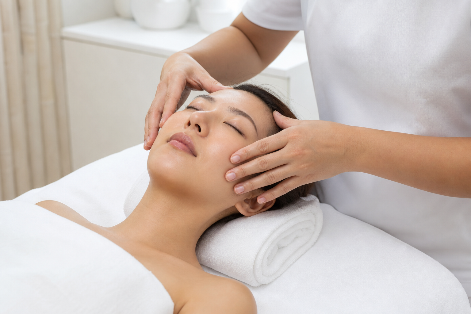MIMIQ therapist performing a treatment related to screen fatigue face workout Bangkok