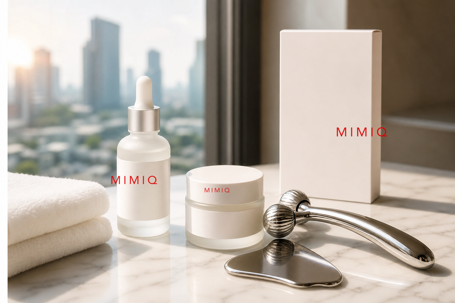 MIMIQ tools and towels for lunch break face workout Bangkok