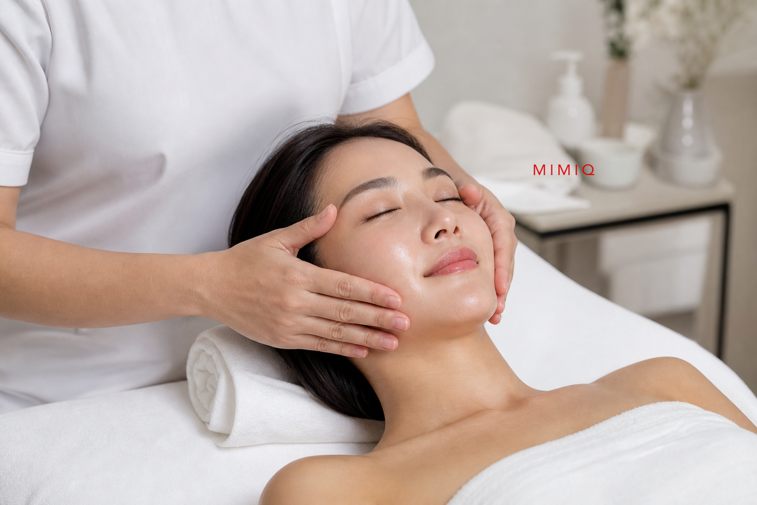 MIMIQ therapist performing a treatment related to lunch break face workout Bangkok