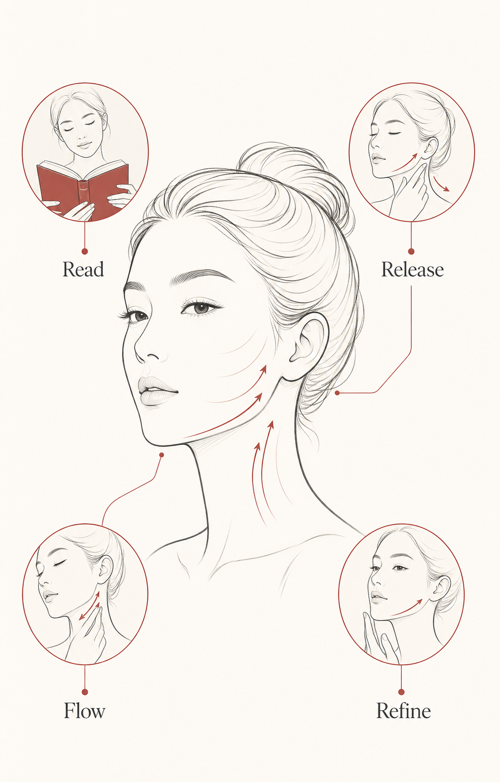MIMIQ infographic explaining the method for V-line face workout Bangkok