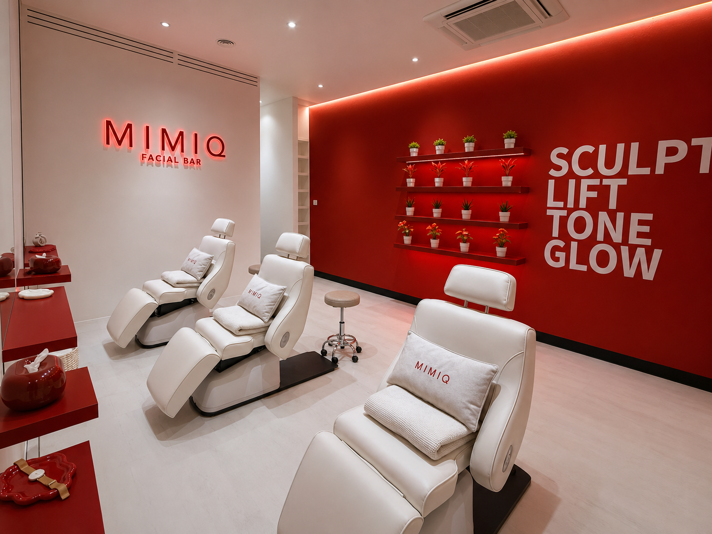 غرفة تمارين الوجه لدى MIMIQ مع كراسي الجلسات