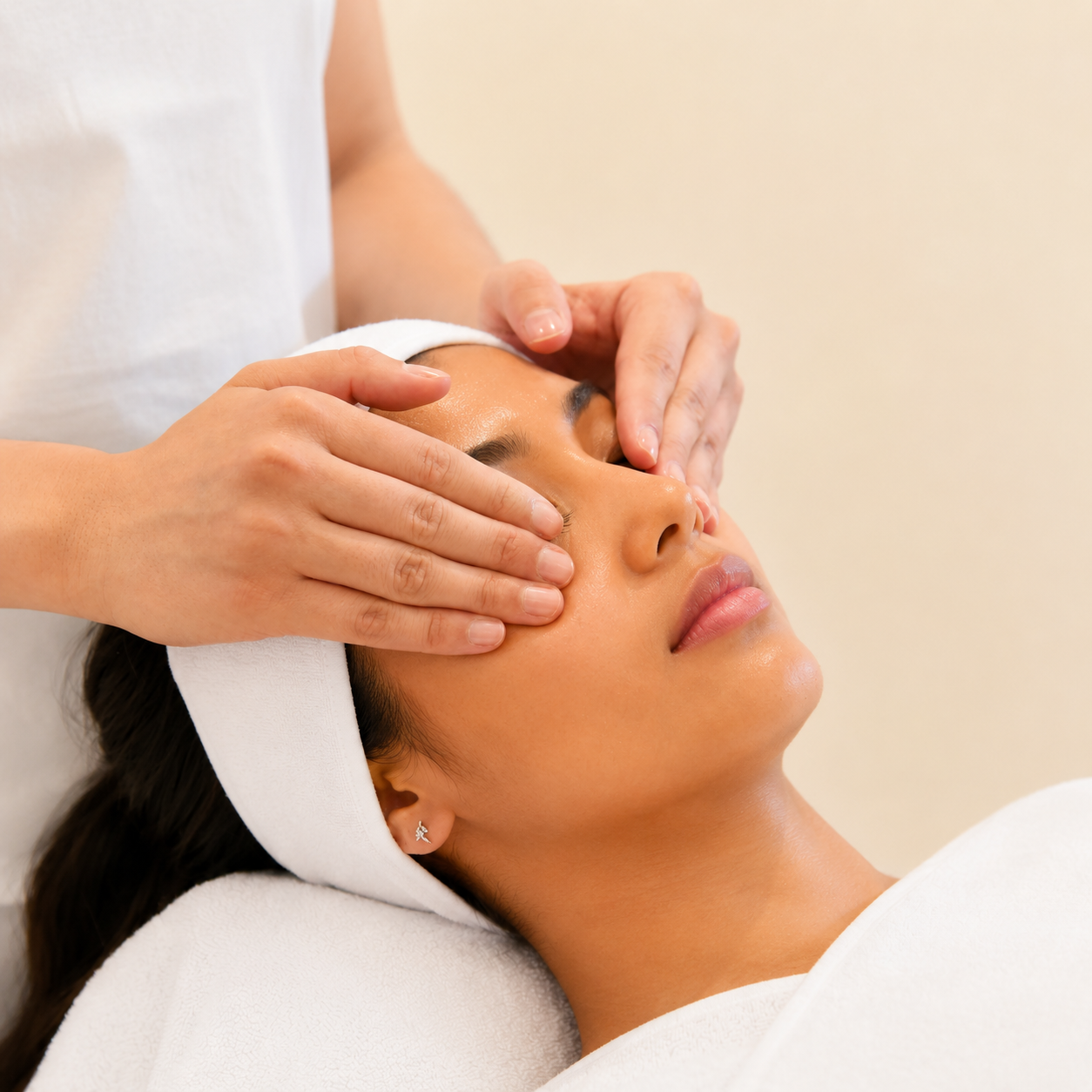 Existing MIMIQ photo stock image showing pressure point facial massage