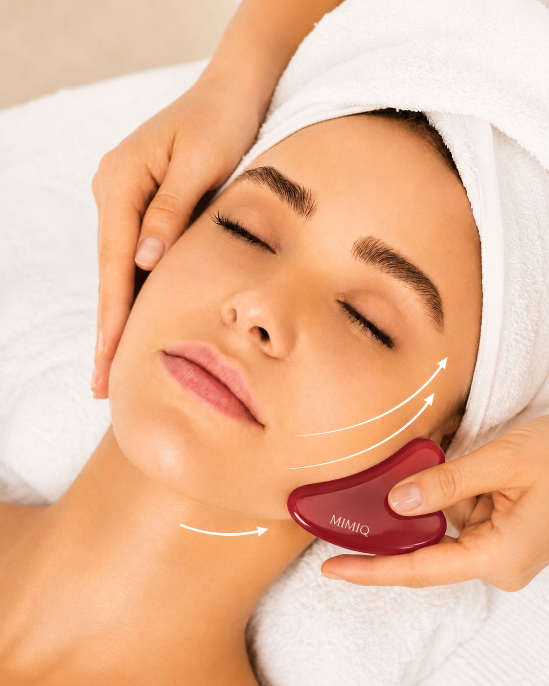 Existing MIMIQ photo stock image showing red gua sha jawline sculpting treatment